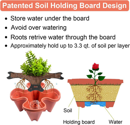 DUNCHATY Stackable Planters 3 Tier Vertical Garden Planting Tower Planters Strawberry, Herb