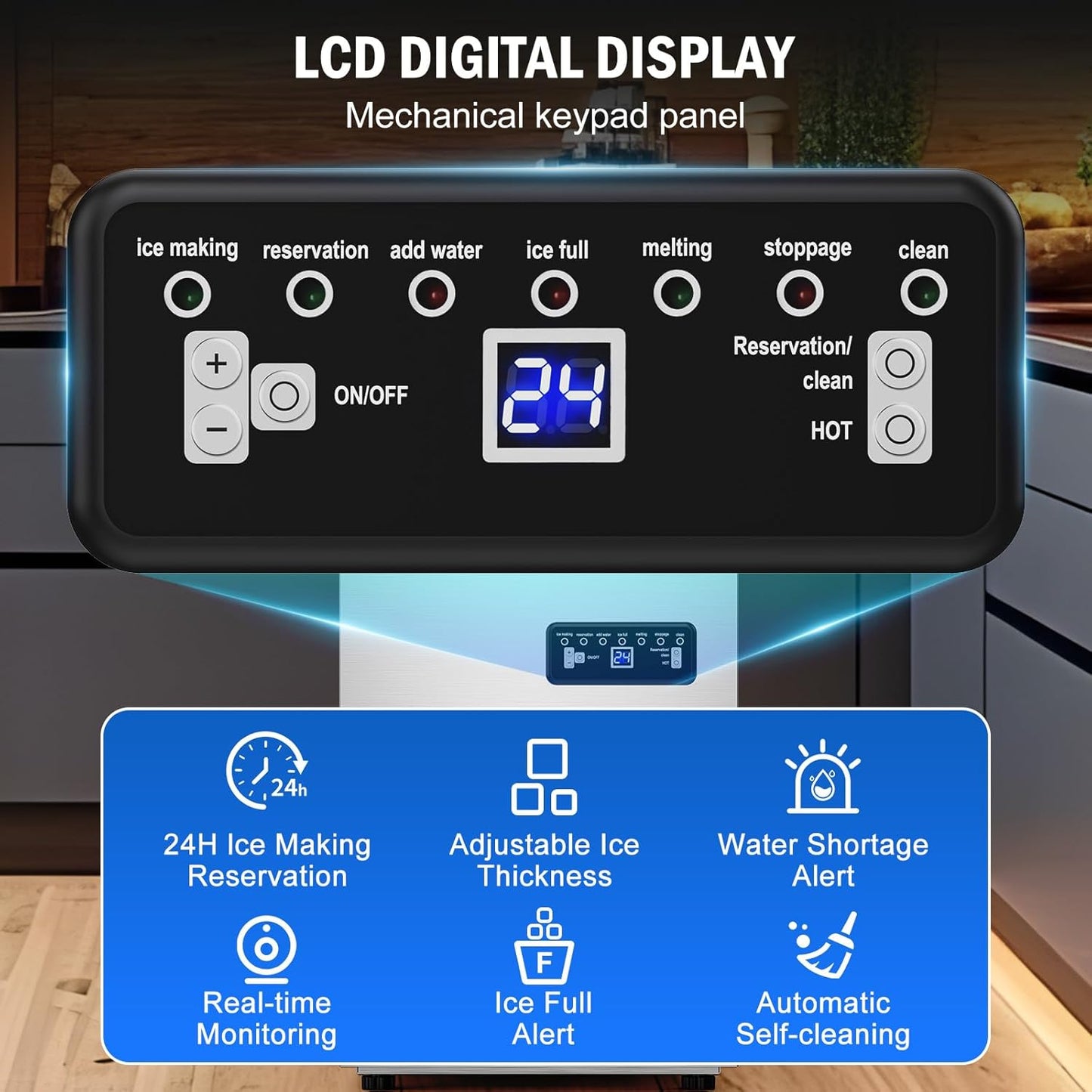 Commercial Ice Maker Machine 110 LBS/24H, 36 Ice Trays Freestanding & Undercounter Ice Machine