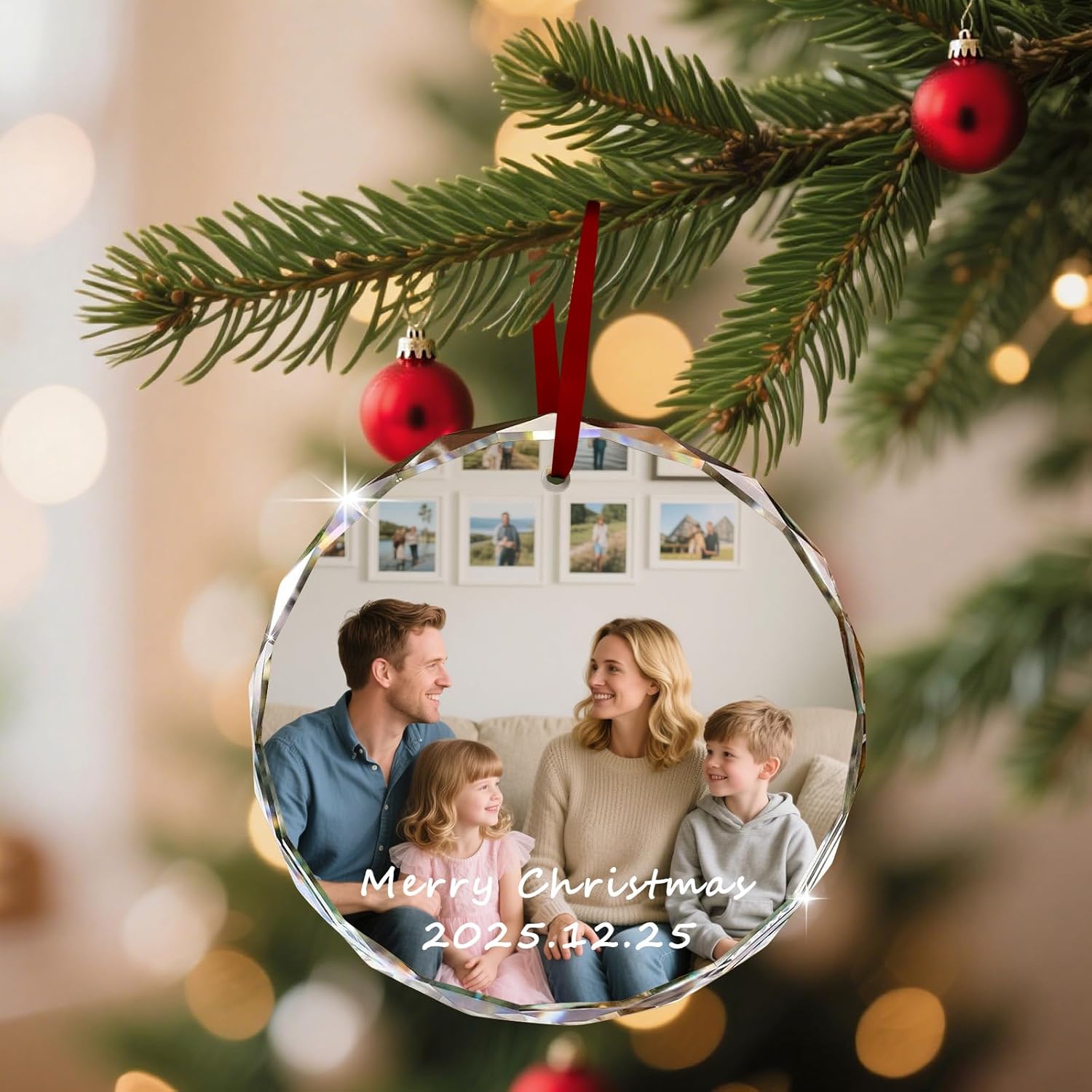 Custom Christmas Ornament Glass-Personalized Christmas Ornaments with Photo/Name/Date/Text,Wedding