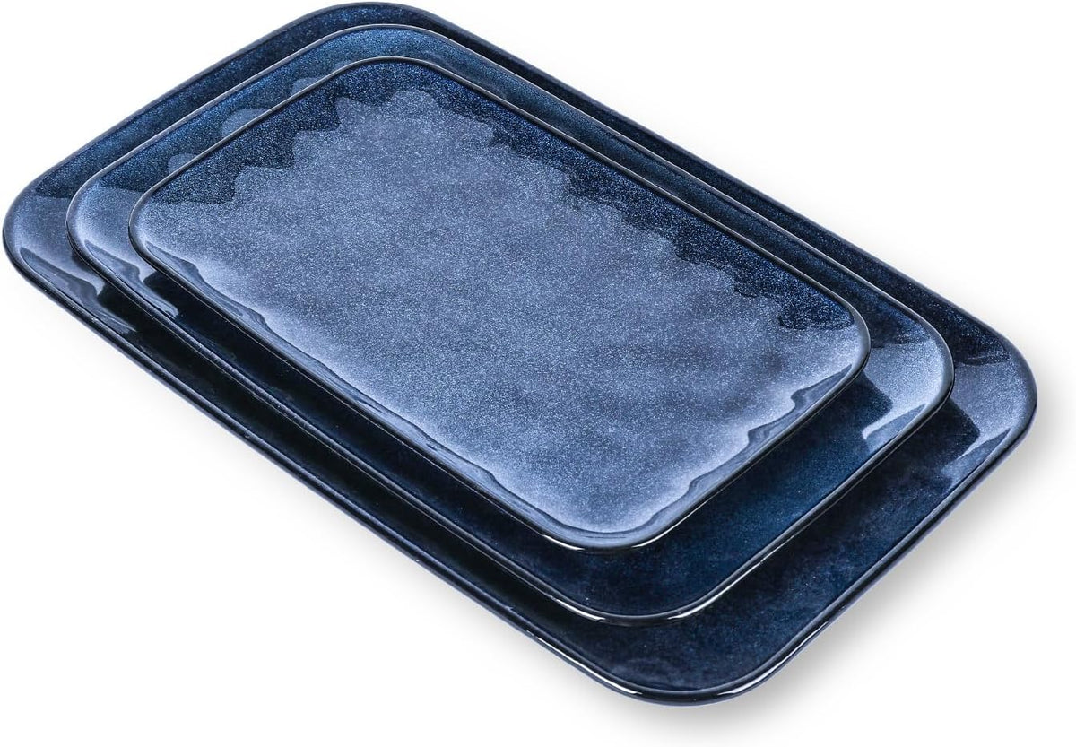 vicrays Ceramic Rectangle Serving Platters - 14" 12" 10" Porcelain Serving Trays Plates for Party