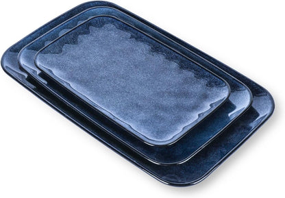 vicrays Ceramic Rectangle Serving Platters - 14" 12" 10" Porcelain Serving Trays Plates for Party