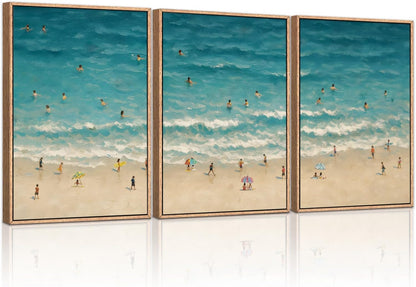 HLNIUC Summer Beach Canvas Wall Art,Modern Minimalist Coastal Landscape Wall Decor Set of