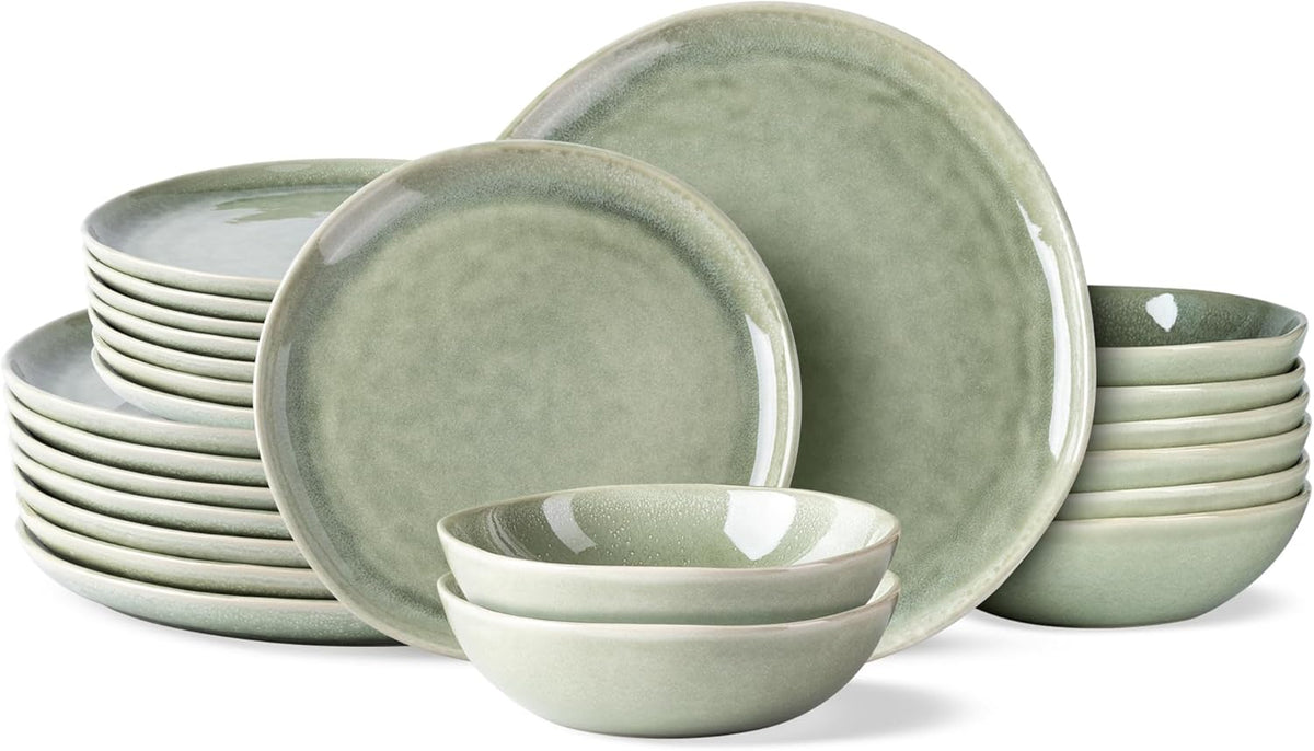AmorArc Ceramic Dinnerware Sets,Handmade Reactive Glaze Stoneware Plates and Bowls Set,Highly