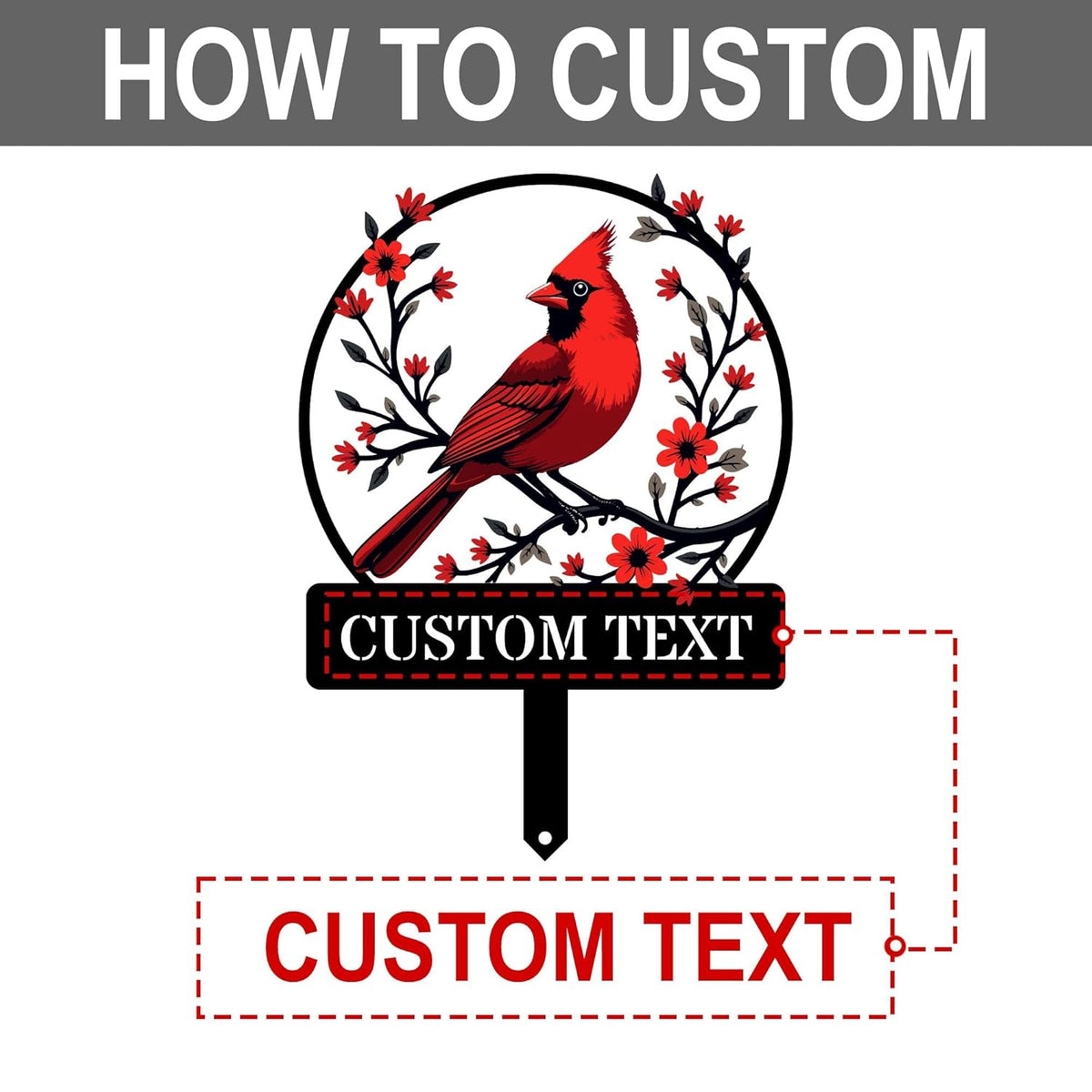 Personalized Name Garden Cardinal Metal Signs with Stake, Custom Family Name Yard Decor for Outdoor