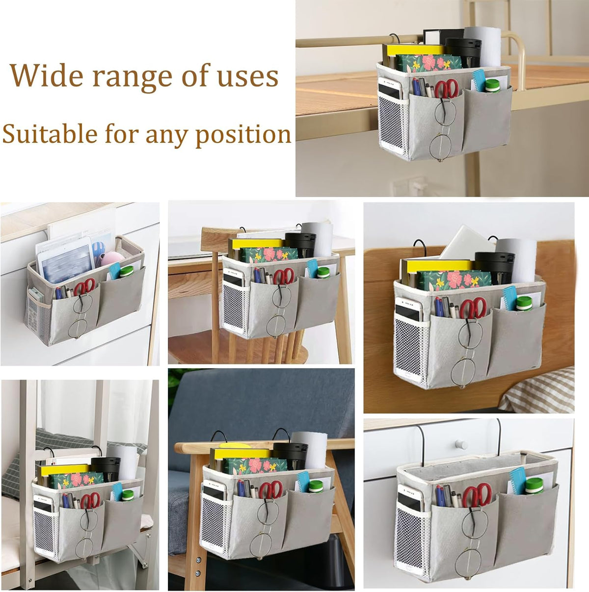 Bedside Caddy, Bedside Hanging Storage Organizer for College Dorm Bed, Bunk and Hospital Beds, Can