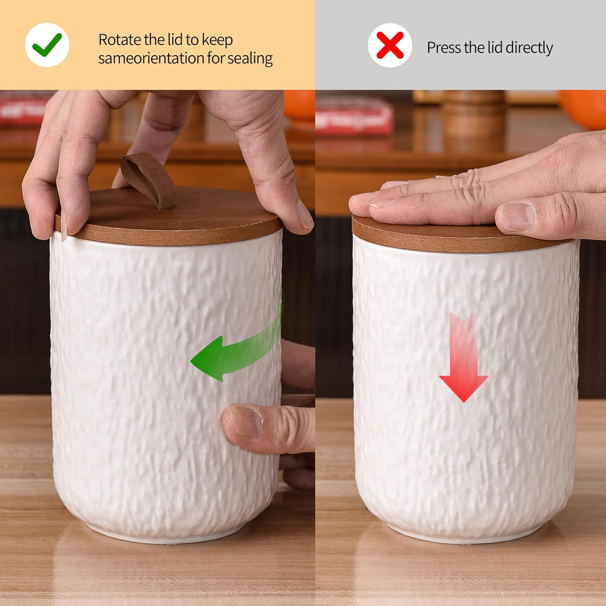 JOJUNO White Ceramic Canister Set with Wooden Lid, 3-Piece Airtight Food Storage Jars for Kitchen