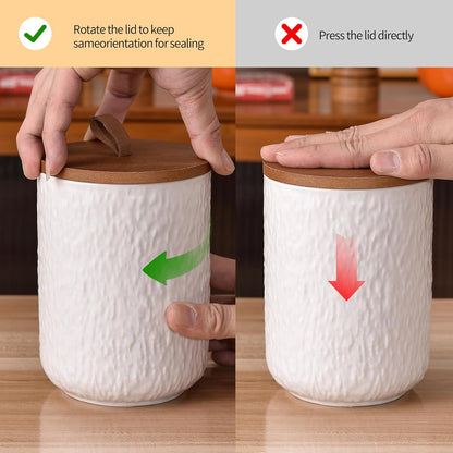 JOJUNO White Ceramic Canister Set with Wooden Lid, 3-Piece Airtight Food Storage Jars for Kitchen
