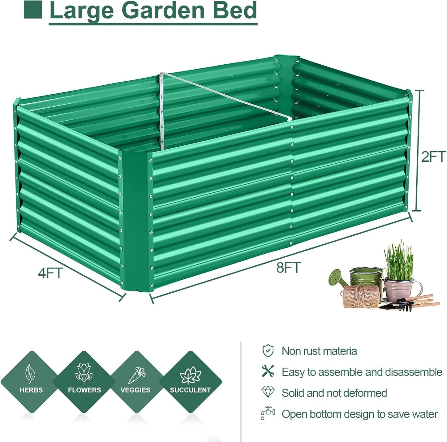 Land Guard 6×3×2 ft Galvanized Metal Raised Garden Bed, 2FT Deep Root Elevated Planter Box Steel