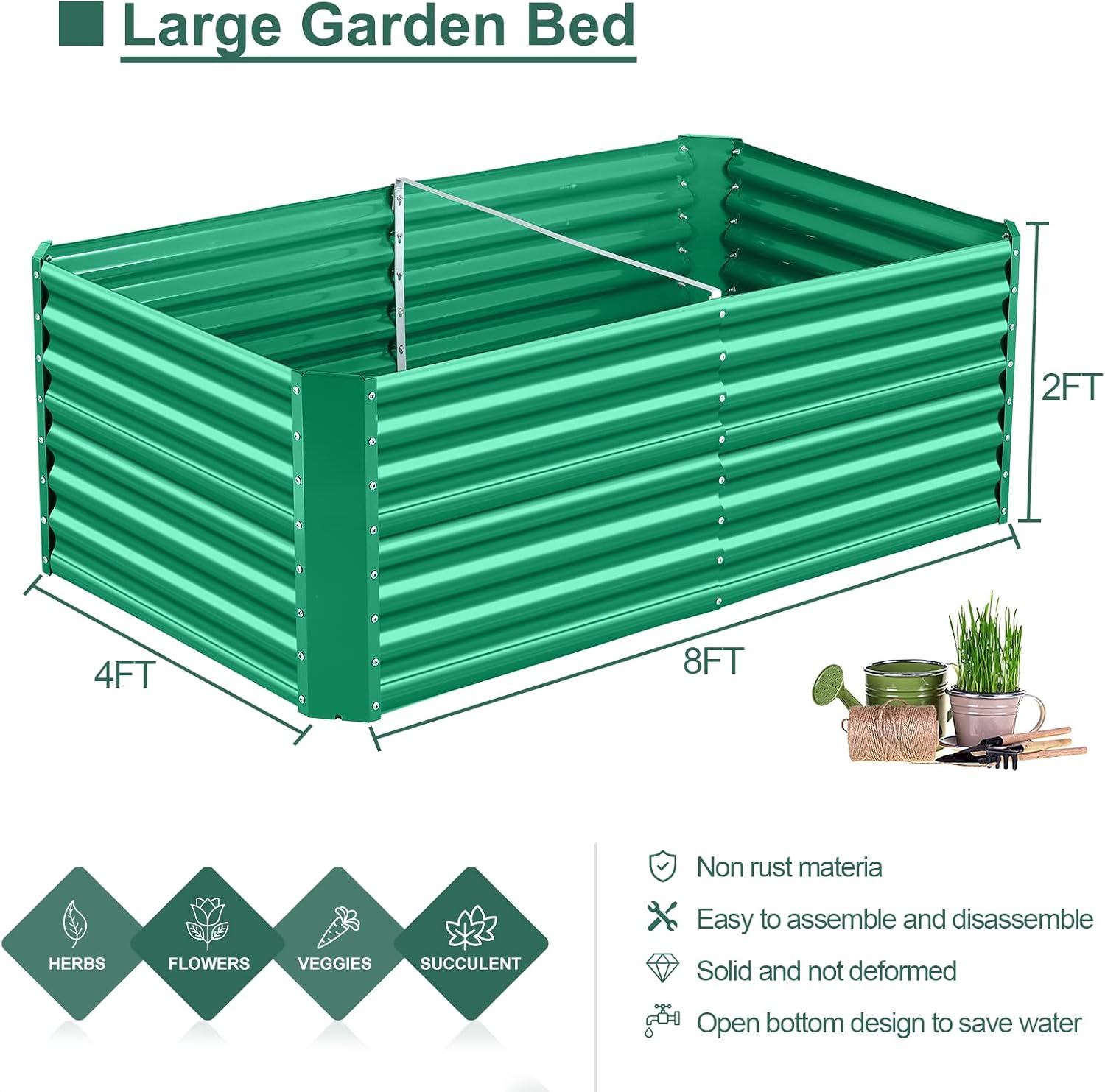 Land Guard 6×3×2 ft Galvanized Metal Raised Garden Bed, 2FT Deep Root Elevated Planter Box Steel