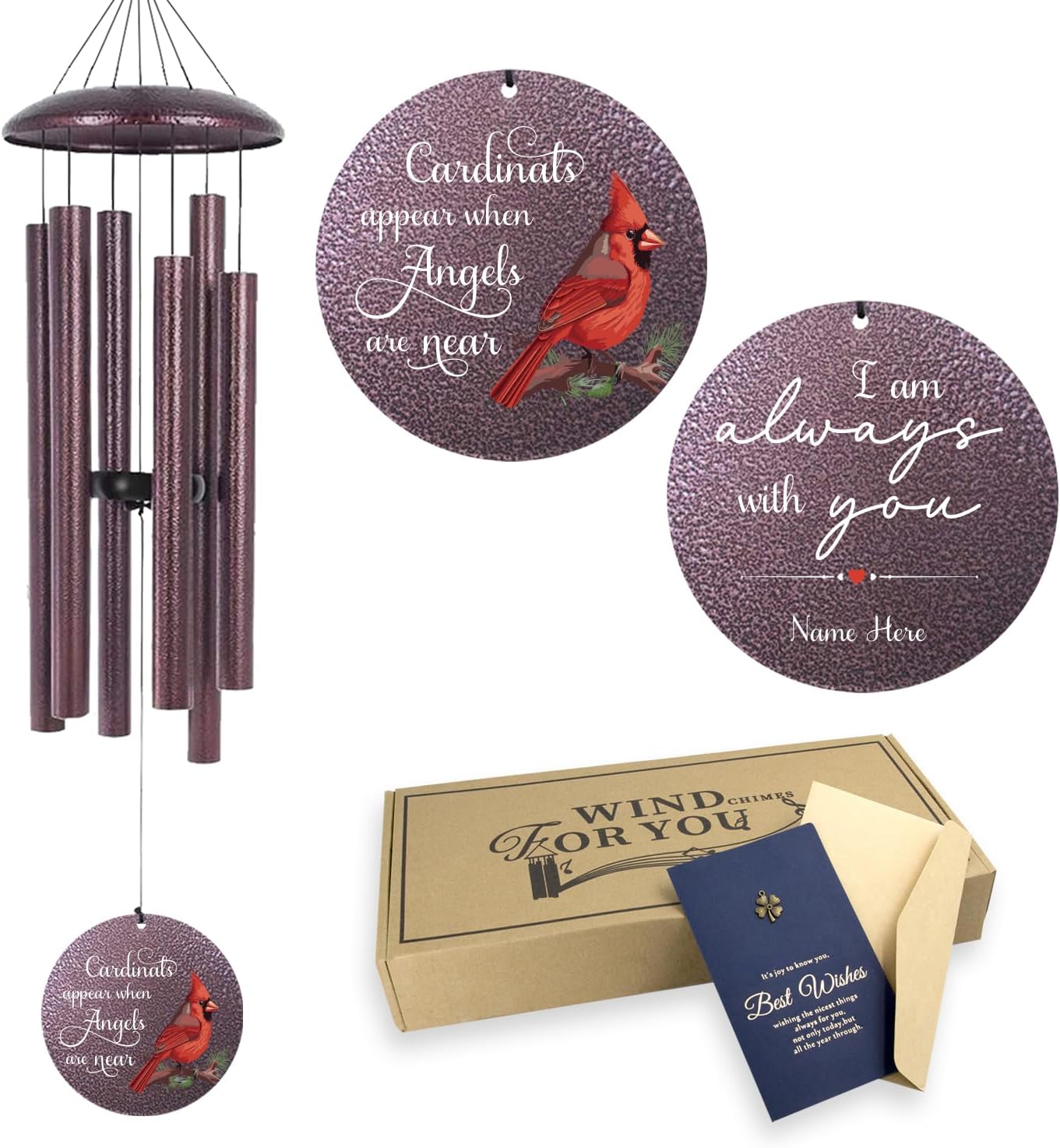 ASTARIN 36" Large Deep Tone Personalized Name Sympathy Wind Chimes, Cardinal Memorial Wind Chime