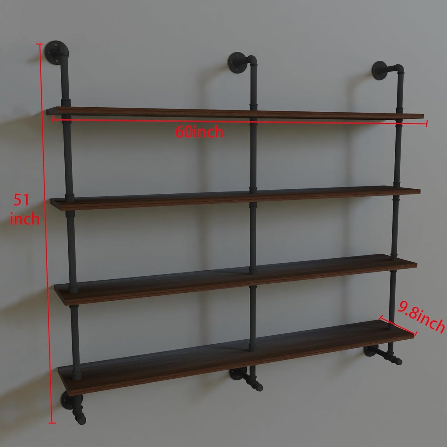Industrial Pipe Wall Shelves Pipe Shelving with Real Wood Plank,60 Inches Floating Shelves for Wall