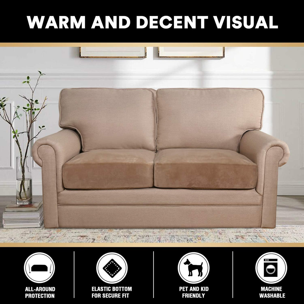 PrinceDeco Stretch Velvet Couch Cushion Covers, Soft Cushion Slipcover for Chair Loveseat Sofa