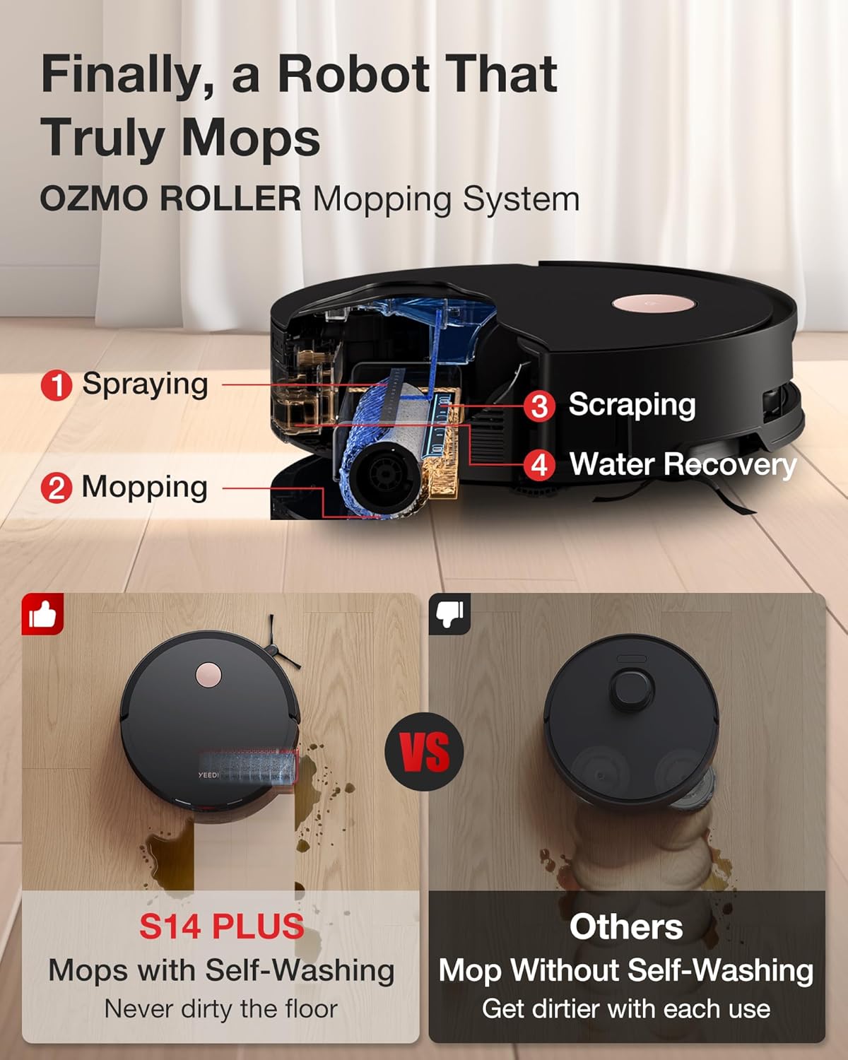 Yeedi S14 Plus Robot Vacuum and Mop, 18,000Pa Suction, OZMO Roller Mopping, ZeroTangle 2.0, TruEdge