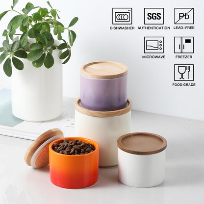 Sweejar Kitchen Canisters Ceramic Food Storage Jar, Stackable Containers with Airtight Seal Wooden