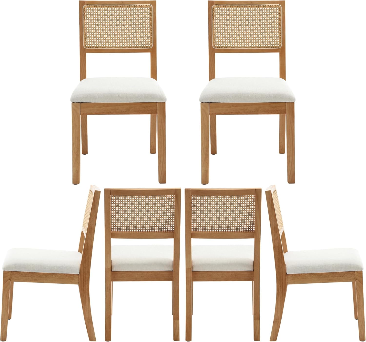 Westice Rattan Dining Chairs Set of 6, Farmhouse Natural Dining Room Chairs with Upholstered