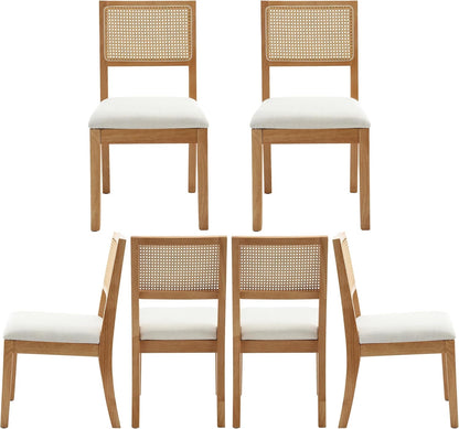 Westice Rattan Dining Chairs Set of 6, Farmhouse Natural Dining Room Chairs with Upholstered