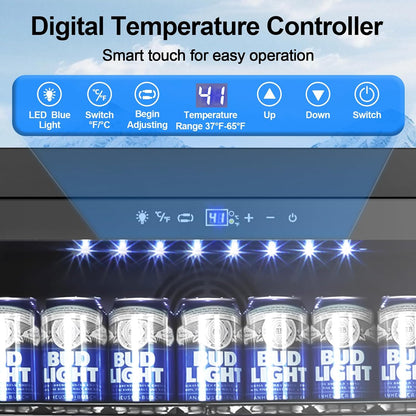 24 Inch Beverage Refrigerator, 5.2 Cu. Ft. Drink Refrigerator with Glass Door, 200 Cans Under
