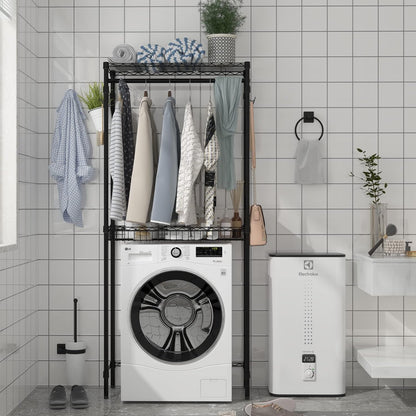 Xiofio Washer and Dryer Storage Shelf,Clothes Drying Rack,2 Tier Adjustable Height Storage Wire