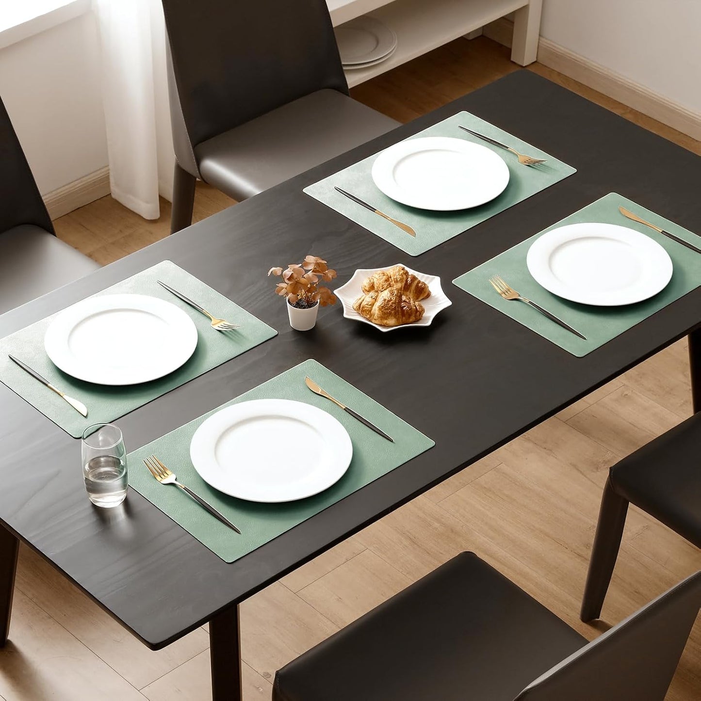 MOSAYT Vinyl Placemats Set of 6-12 X 17 Inch - Faux Leather 100% Waterproof Oil-Proof Wipeable PU
