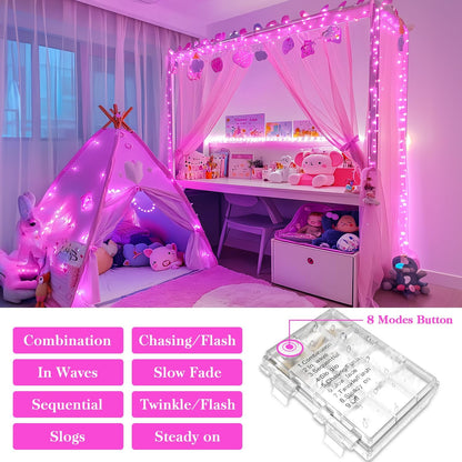 JMEXSUSS 33ft 100 LED Pink String Lights Battery Operated, Pink Fairy Twinkle Lights with 8 Modes