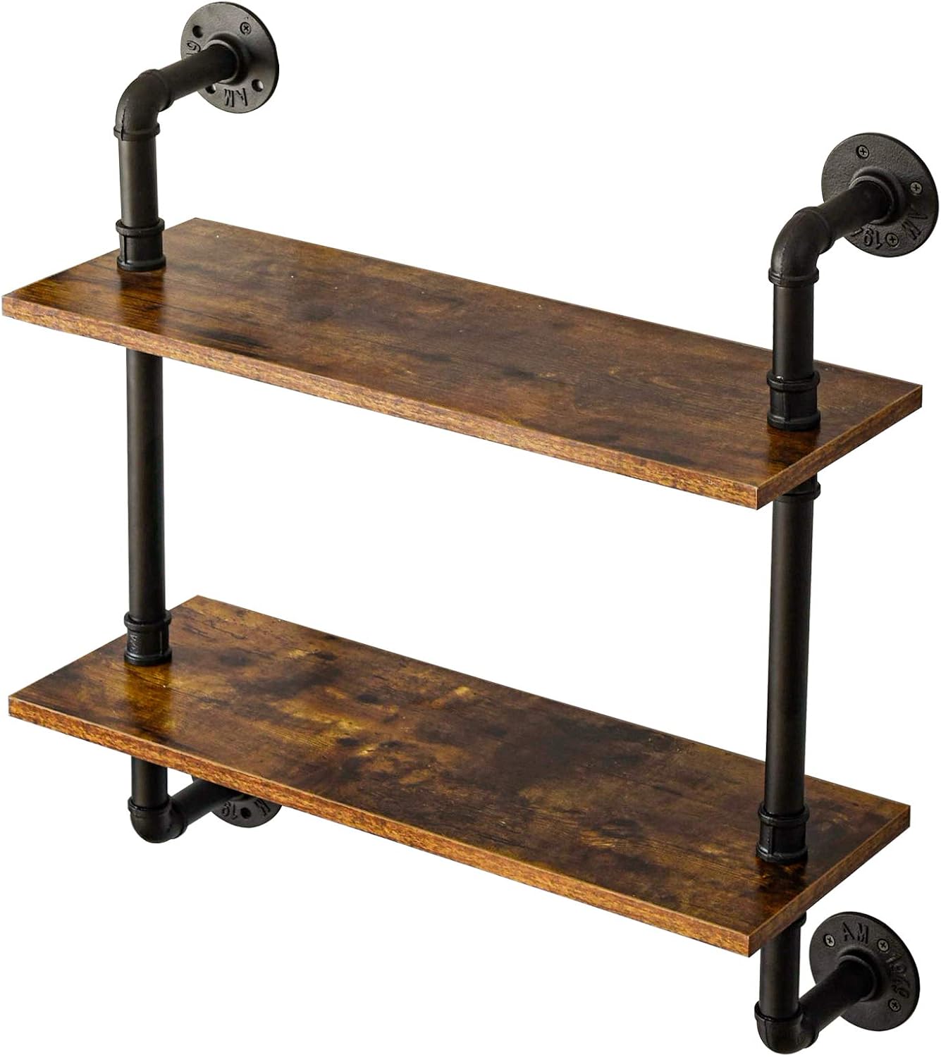 IBUYKE 26" Pipe Floating Shelves,2-Tiers Industrial Pipe Shelves, Rustic Wall Mount Bookshelf,Metal
