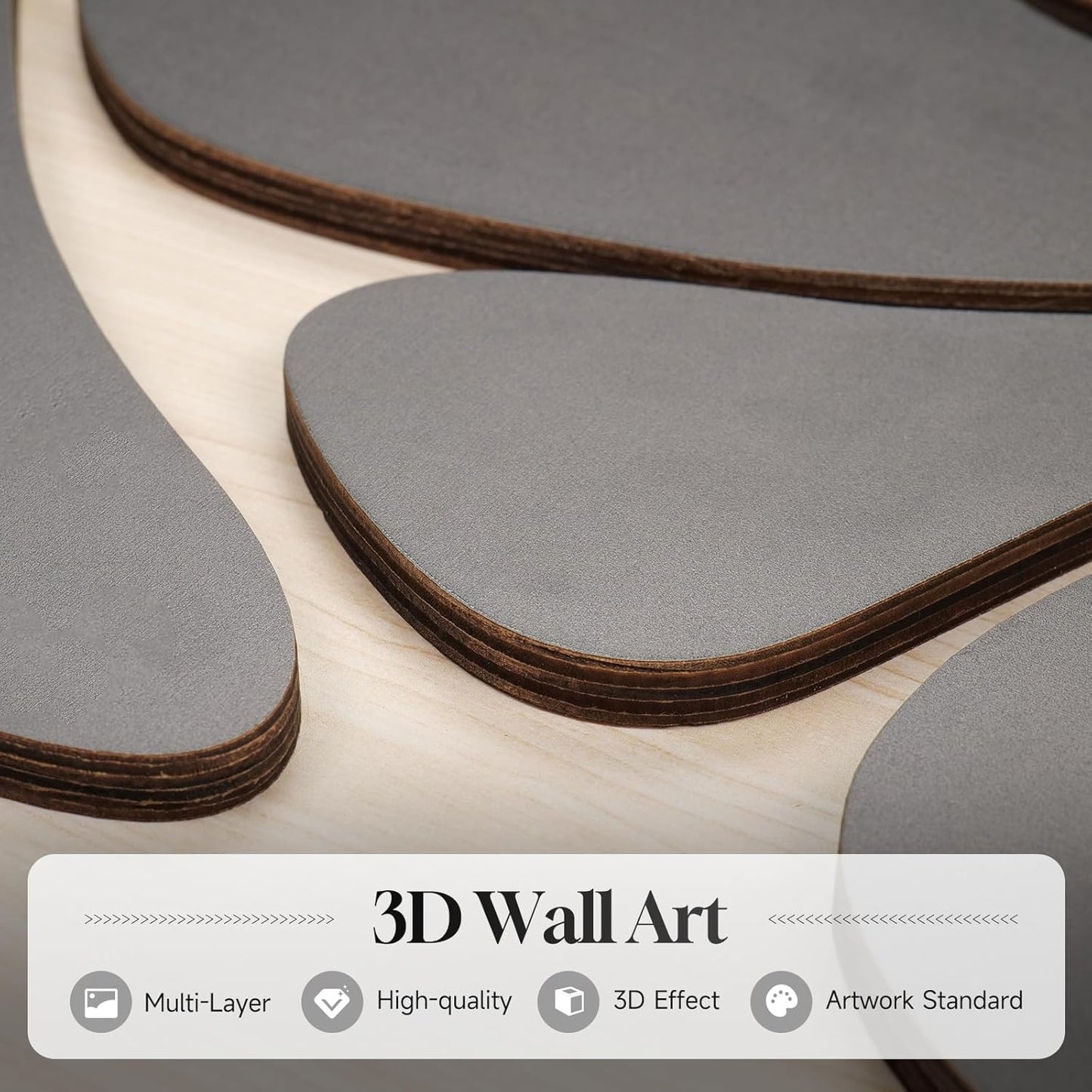 Framed Textured Wood 3D Wall Art for Living Room, Large Boho Floral Black and Beige Artwork for