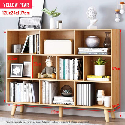 IOTXY Wooden Open Shelf Bookcase - 3-Tier Floor Standing Display Cabinet Rack with Legs, 10 Cubes