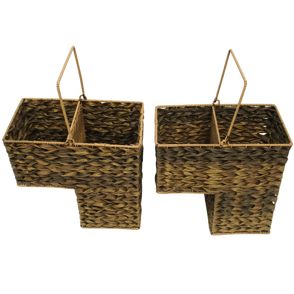 Trademark Innovations 14.5" Plastic Wicker Storage Stair Basket Set With Handles (Set of 2, Brown)