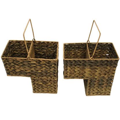 Trademark Innovations 14.5" Plastic Wicker Storage Stair Basket Set With Handles (Set of 2, Brown)