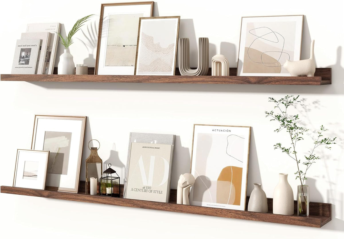 Fun Memories Picture Ledge Shelves Set of 2, 24 Inch Rustic Wall Mounted Floating Shelves with Lip