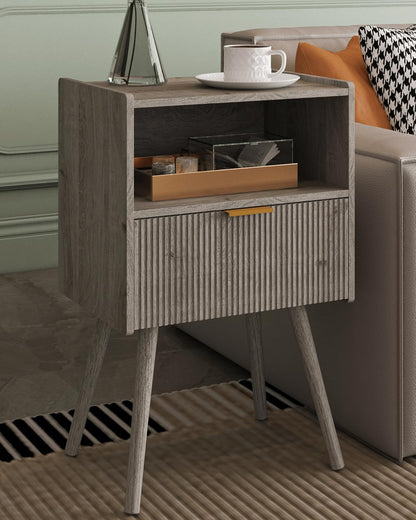 Nightstand,Modern Bedside Table with Storage Drawer and Open Wood Shelf, Accent Night Stand with