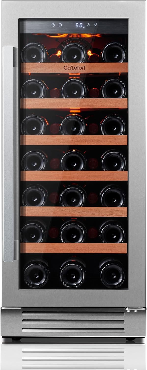 Ca'Lefort 15 Inch Wine Fridge, 33 Bottle Wine Cooler Refrigerator, 40-65°F Wine Refrigerator Glass