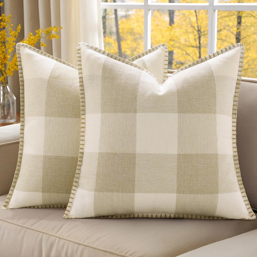 decorUhome Buffalo Plaid Check Fall Throw Pillow Covers 16x16 Set of 2, Outdoor Decorative