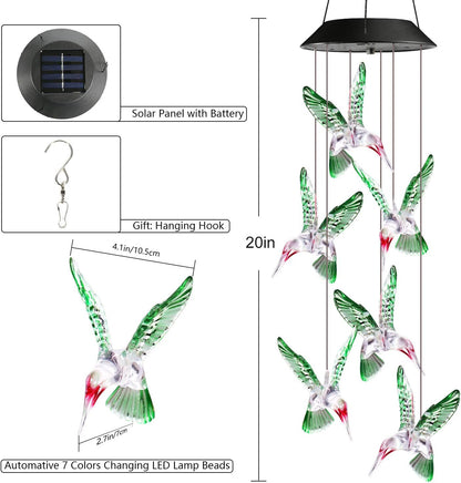 Toodour Solar Wind Chime, Color Changing Wind Chimes Hummingbird, LED Decorative Mobile, Gifts for