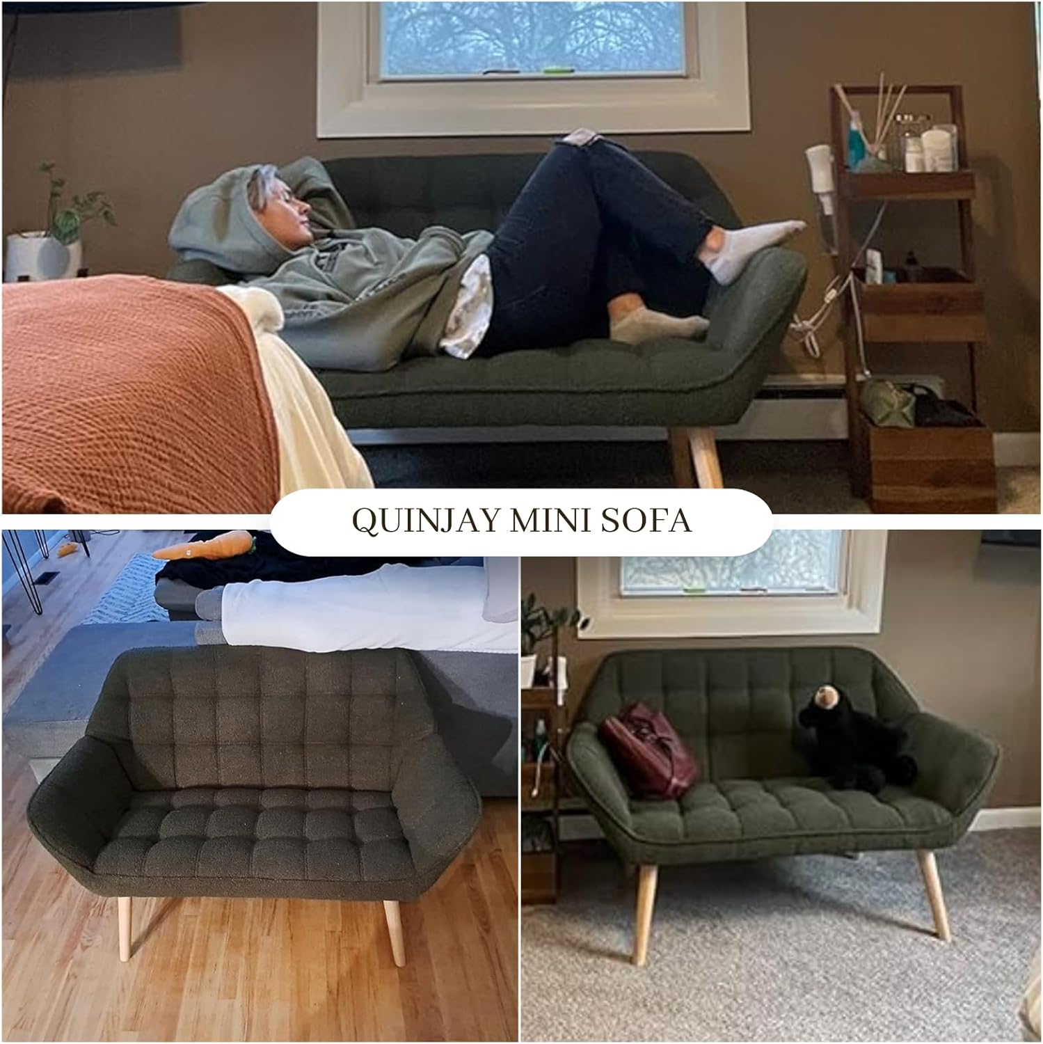 48" Small Loveseat Sofa, Modern Sherpa Mini Sofa Couch 2-Seater Fluffy Love Seat with Quilting
