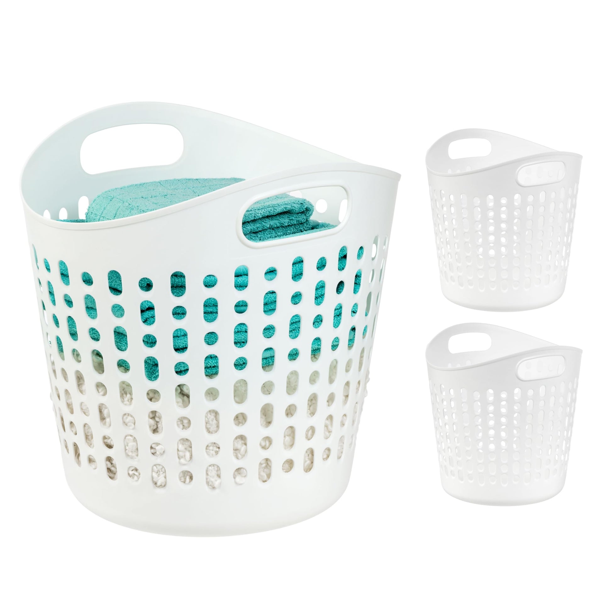 IRIS USA Plastic Laundry Hamper, 40L- 3 PK, Flexible, Ventilation, White