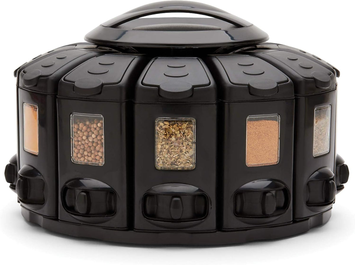 Kitchen Art Select-A-Spice Auto-Measure Pro Carousel 12 Compartments Spice Rack, Black 9.5 x 9.5 x