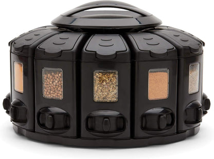 Kitchen Art Select-A-Spice Auto-Measure Pro Carousel 12 Compartments Spice Rack, Black 9.5 x 9.5 x
