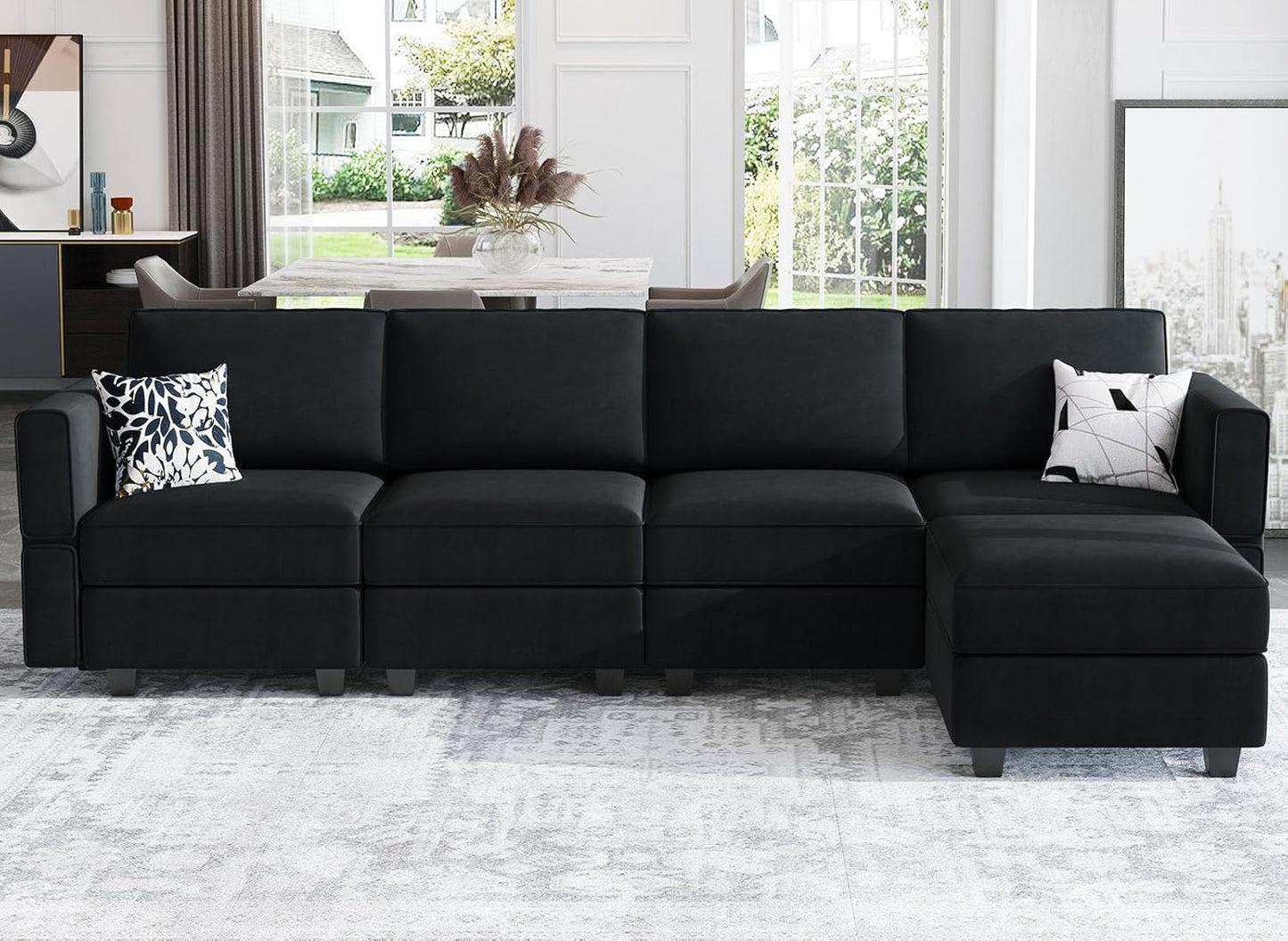 Belffin Modular Sectional Sofa Couch with Reversible Chaise Velvet L Shaped Couch Sofa with Storage