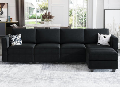 Belffin Modular Sectional Sofa Couch with Reversible Chaise Velvet L Shaped Couch Sofa with Storage