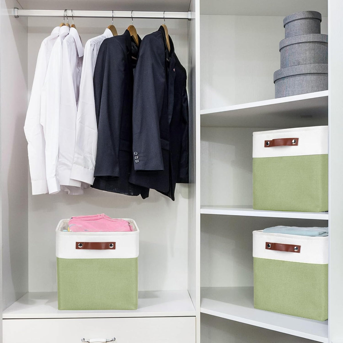 Collapsible Fabric Storage Cubes 11x11 Cube Storage Bins, 4 Pack Closet Baskets Box with Handles