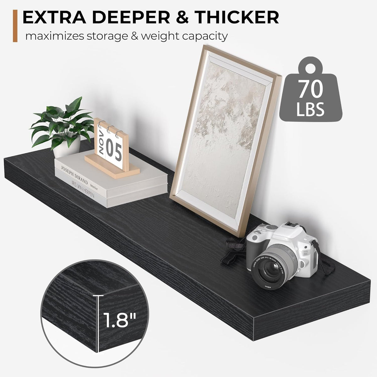 Floating Shelves - 10.3 Inch Deep Wall Shelf for Decor & Storage - Wall Mounted Display Shelving