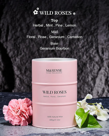 M&SENSE Wild Rose Large Natural Scented Candle, 120 Hours Long Lasting Soy Candles 21.2oz, Stress