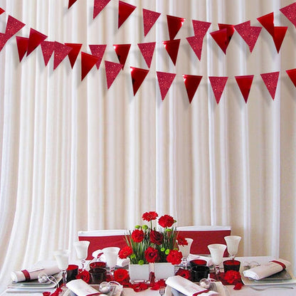 30Ft Red Party Decorations Glitter Metallic Paper Triangle Banner Flag Pennant Bunting for