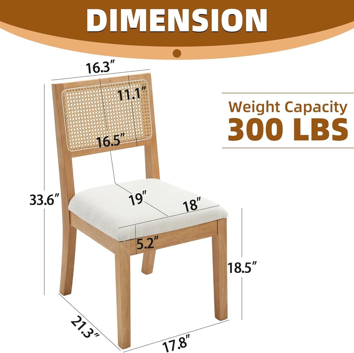 Westice Rattan Dining Chairs Set of 4, Farmhouse Natural Dining Room Chairs with Upholstered