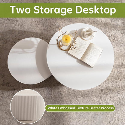 Round Nesting Coffee Table Modern White Fluted Coffee Table Set of 2 Stripe Cream Round Coffee