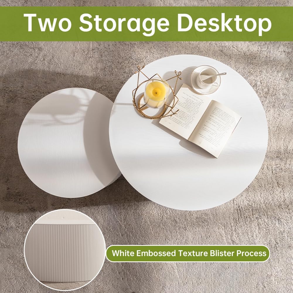 Round Nesting Coffee Table Modern White Fluted Coffee Table Set of 2 Stripe Round Coffee Tables