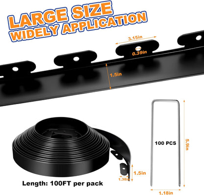 1.5 Inch x 100 FT (Multiple Sizes Available) Landscape Edging, Garden Edging Borders with 100pcs