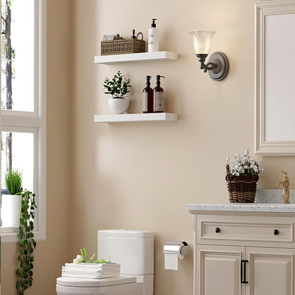 BGMG Wood Floating Shelves 16 inch Set of 2, Rustic Wooden Wall Mount Shelves for Bathroom Living