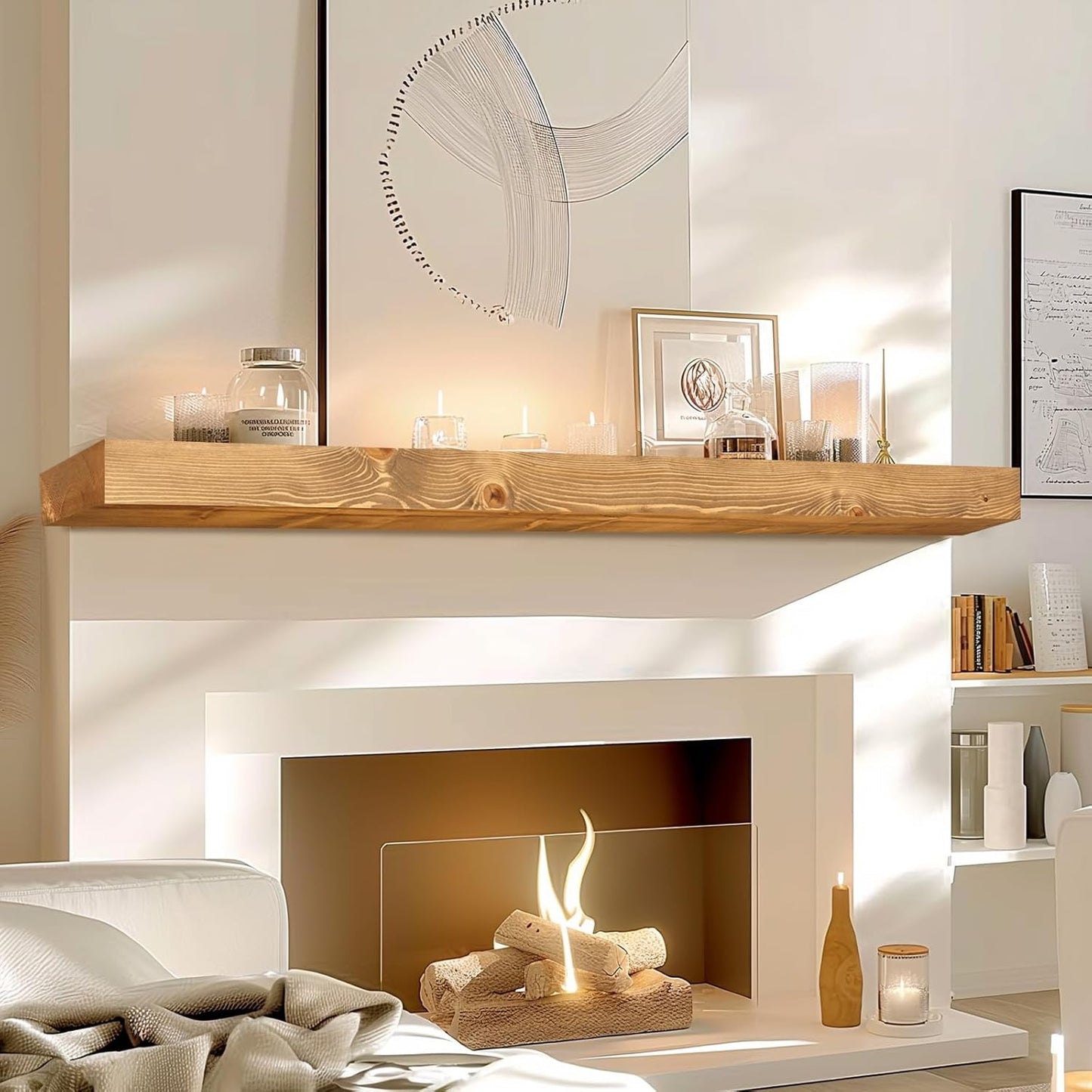 60x7x3 Fireplace Mantel - Solid Rustic Wood - Wall Mounted Floating Shelf with Invisible Heavy Duty